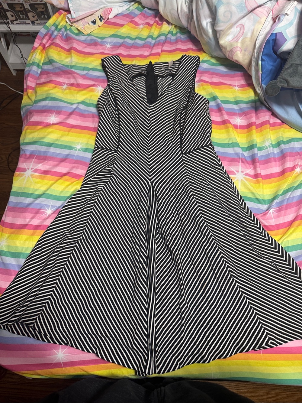 Girls Black & White Striped Fit-and-Flare Dress